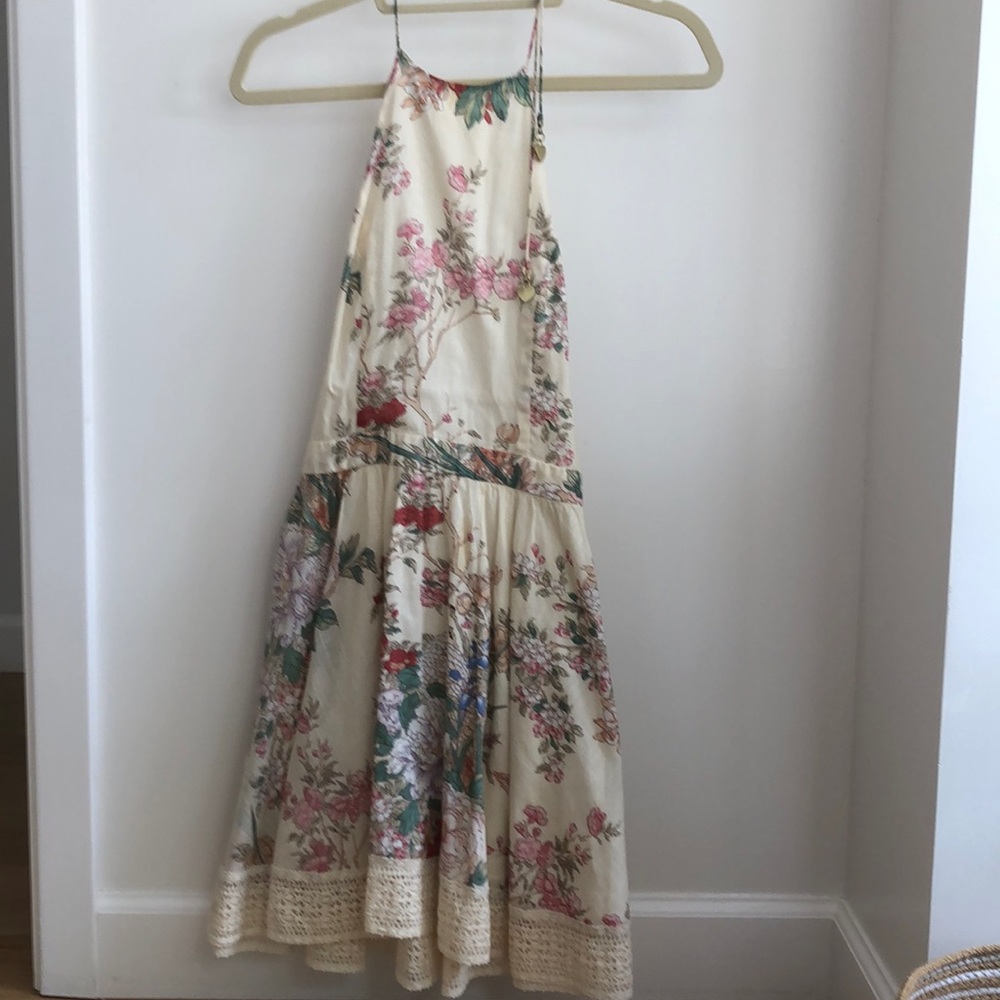 zimmermann floral dress with crochet bottom